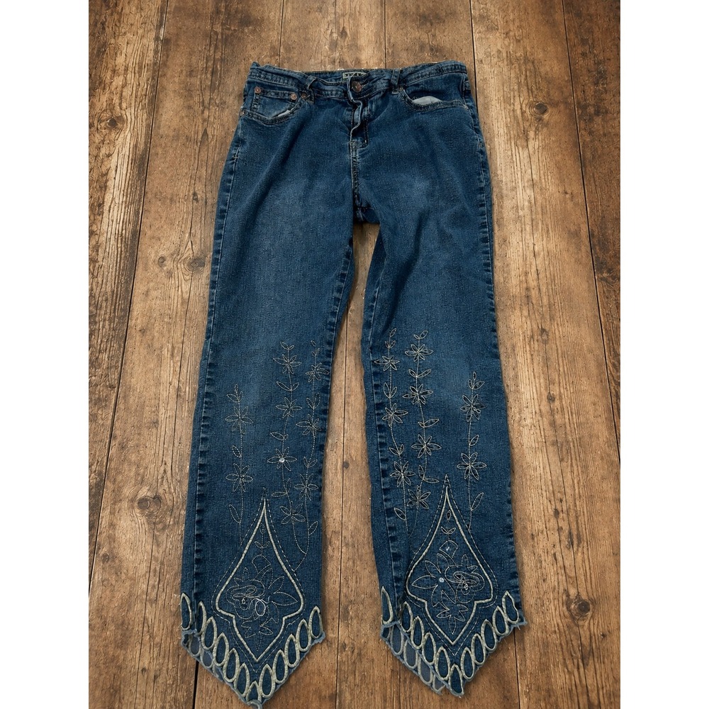 Y2K Blue Floral Embroidered Jeans Western 2000s Fairy Whimsigoth Fairy Boho